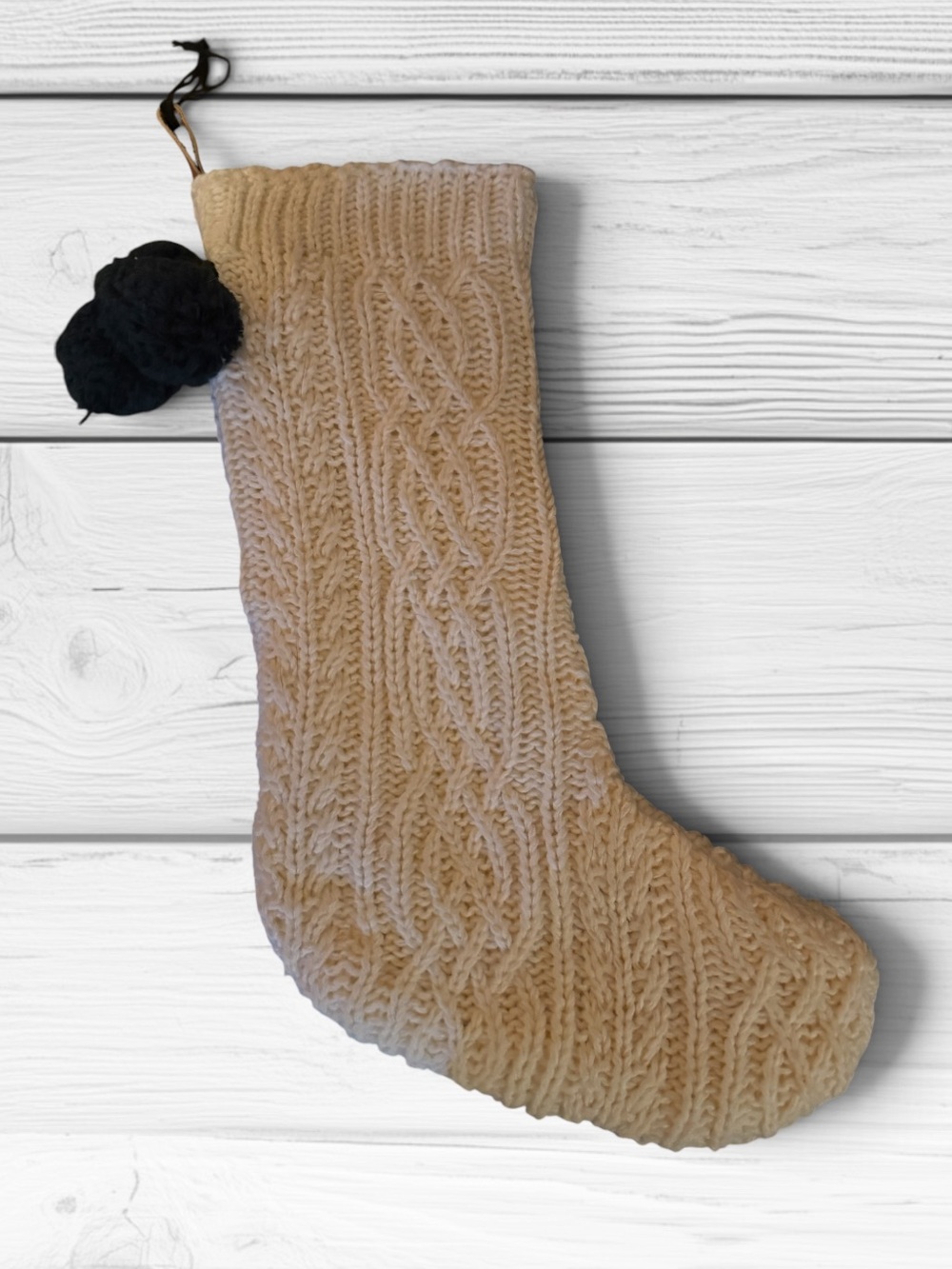 Christmas stocking cable knit winter white 22”